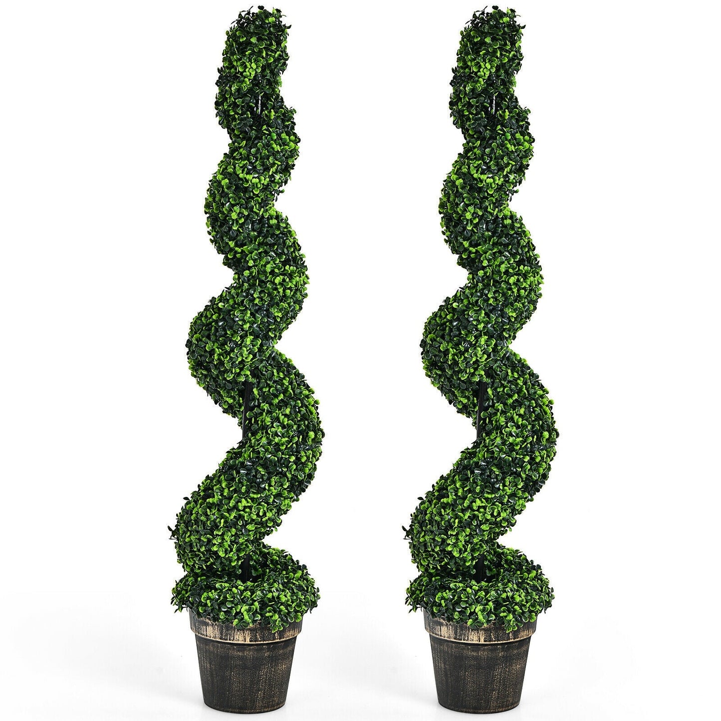 Paquete de 2 topiarios artificiales de boj en espiral de 4 pies para decoración interior y exterior