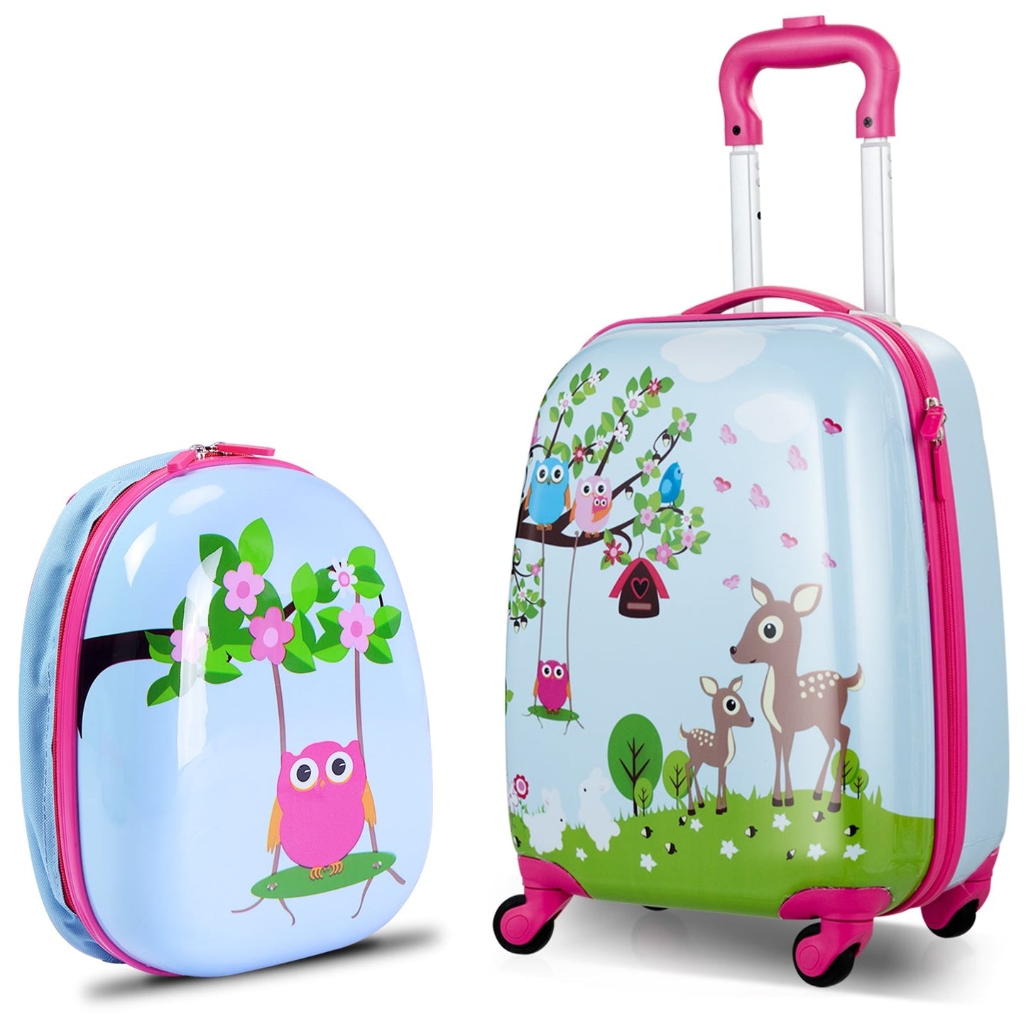 2-piece ABS kids luggage set blue shells with pink trim; rolling suitcase and backpack on Tampa Home & Garden Store