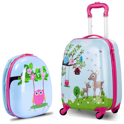 2-piece ABS kids luggage set blue shells with pink trim; rolling suitcase and backpack on Tampa Home & Garden Store