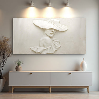3D Minimalist Female Portrait Crafting Canvas by Tailored Canvases, white relief wall art on Tampa Home & Garden Store