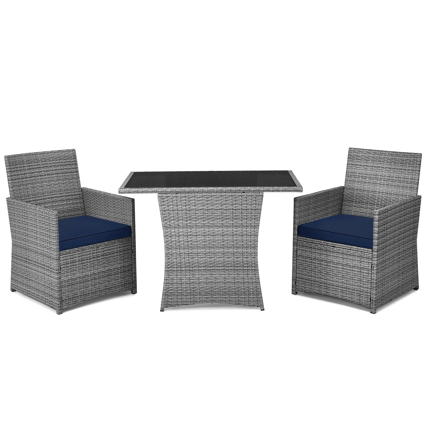 3 Pieces Patio Rattan Furniture Set with Cushioned Armrest Sofa-Gray