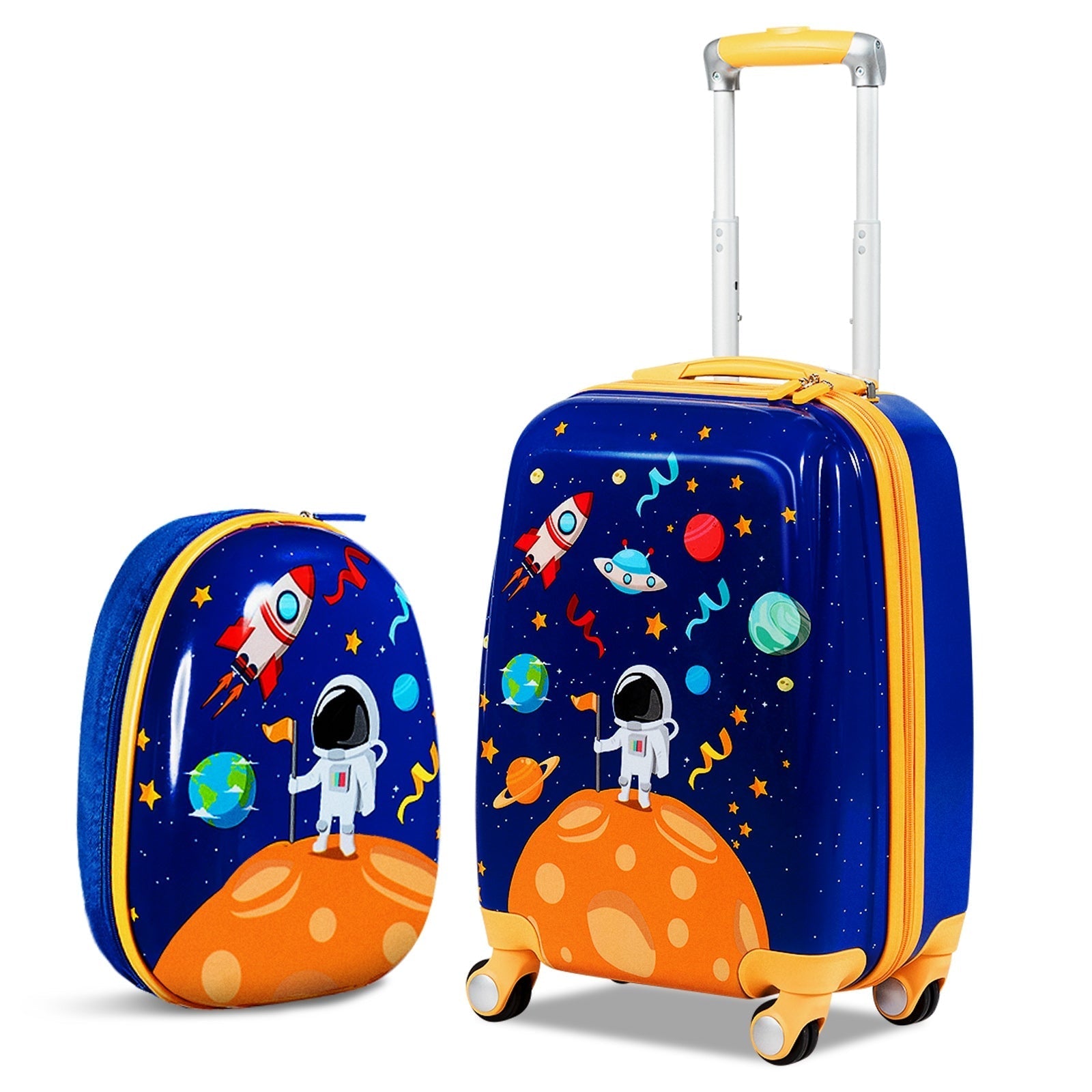 GemGear 2pc kids luggage set rolling suitcase and backpack in blue space print with rockets on Tampa Home & Garden Store