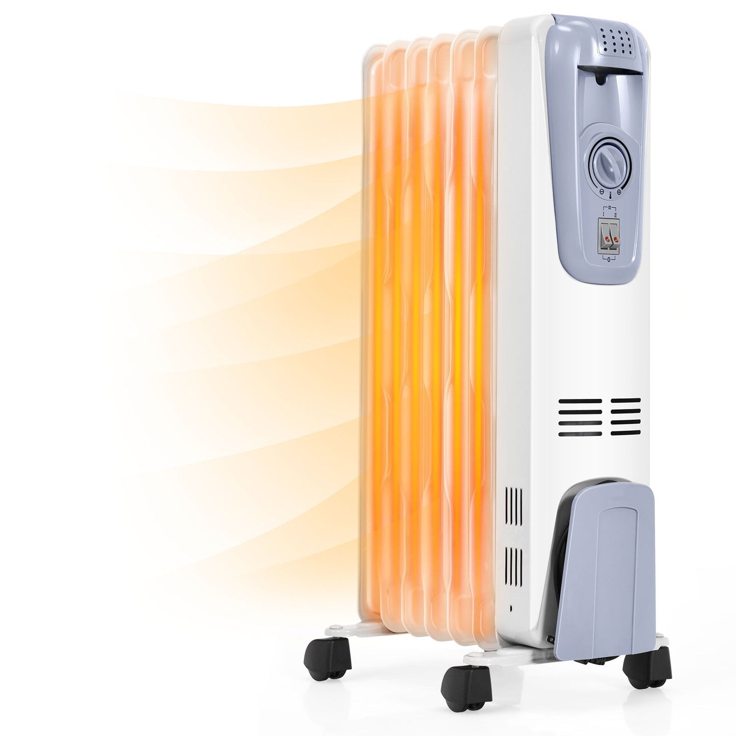 1500W oil-filled radiator DirectDeals with thermostat on wheels orange fins on Tampa Home & Garden Store