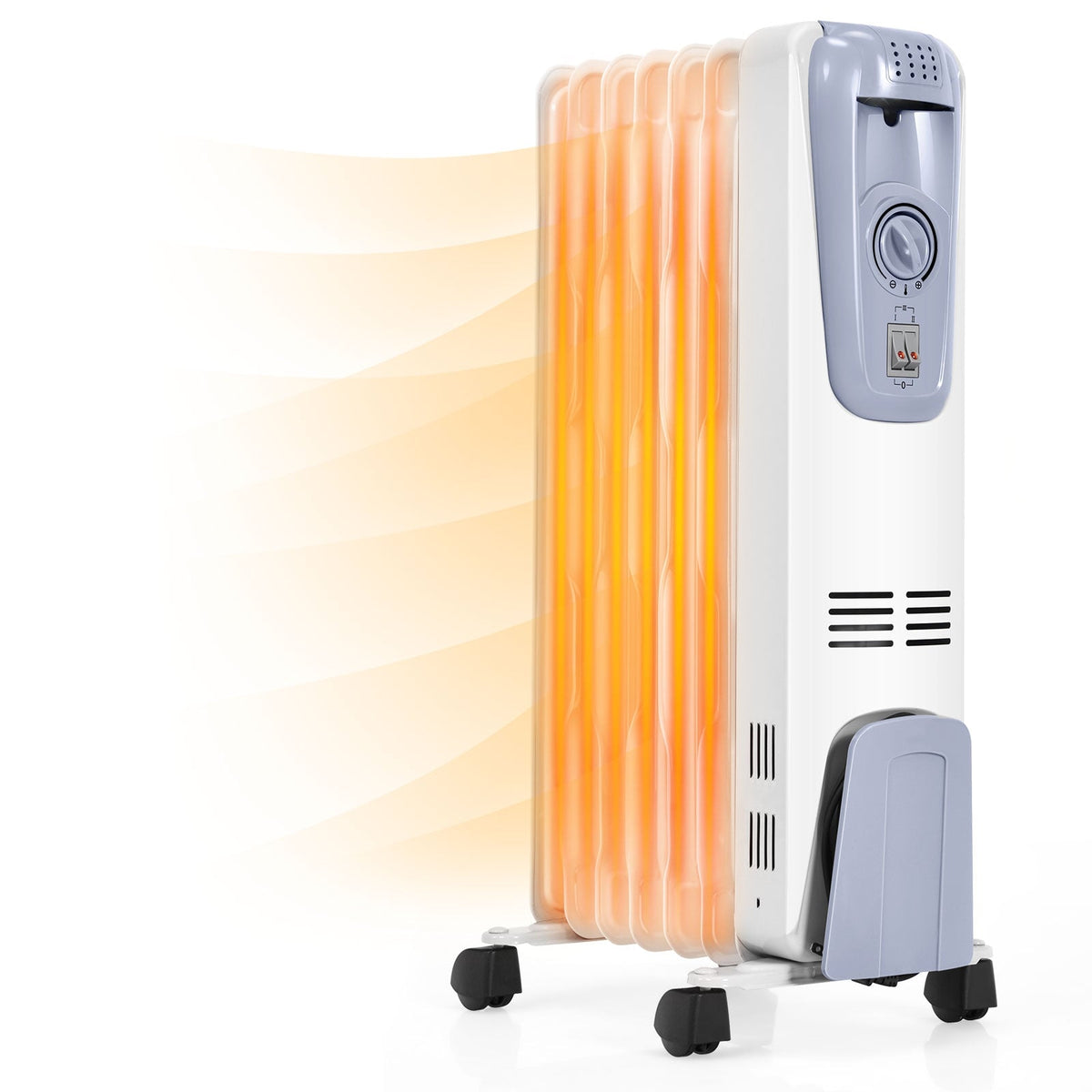 1500W oil-filled radiator DirectDeals with thermostat on wheels orange fins on Tampa Home & Garden Store