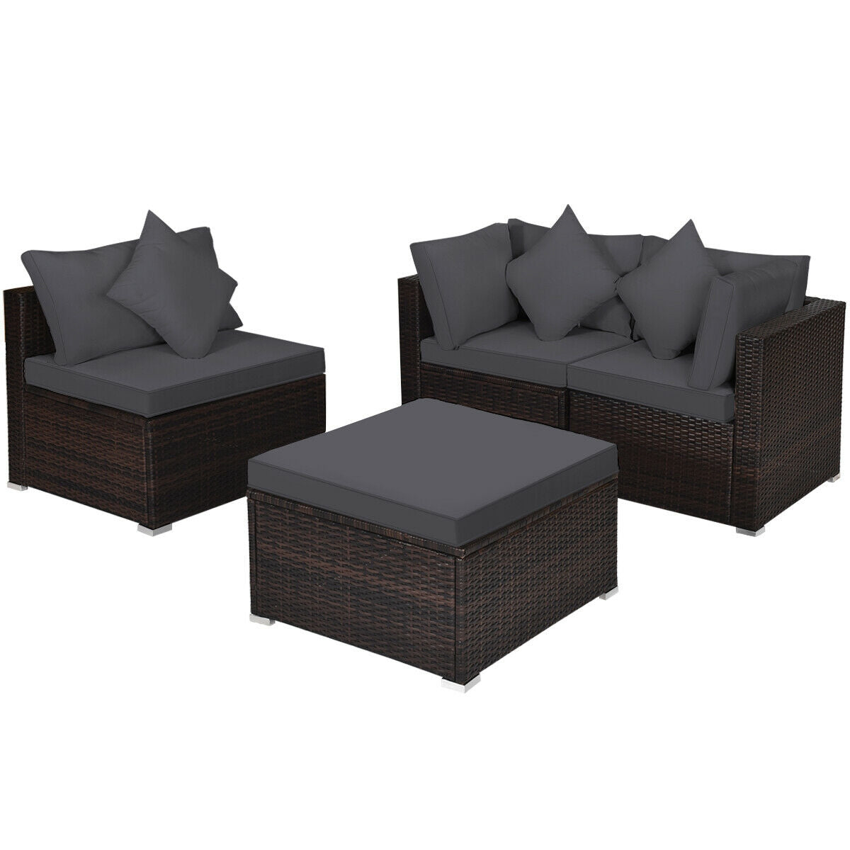 Juego de muebles de mimbre de ratán para patio y jardín de 4 piezas con cojines - Negro