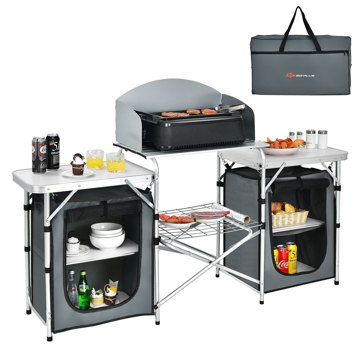 Folding Camping Table with Storage Organizer-Black