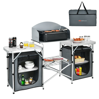 Folding Camping Table with Storage Organizer-Black