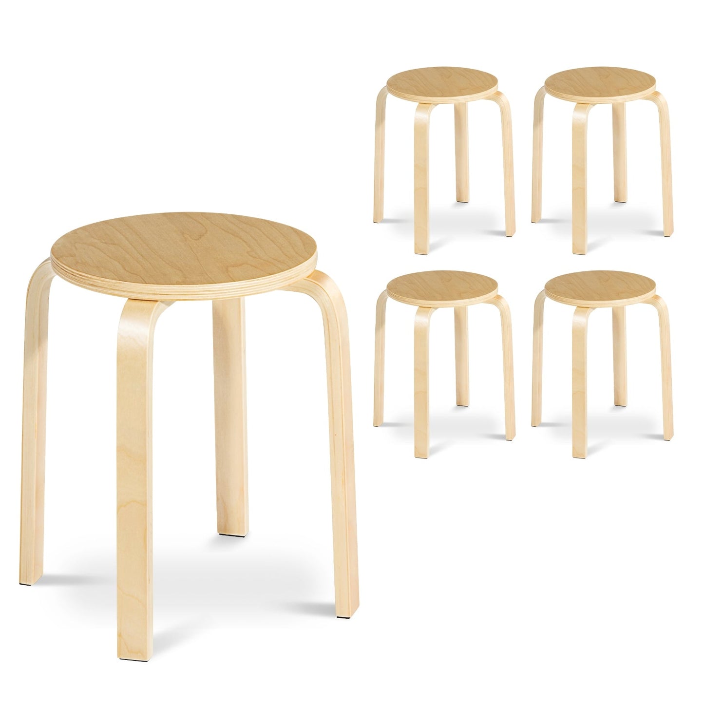 Juego de 4 sillas de comedor sin respaldo de madera de 18 pulgadas para el hogar - Natural