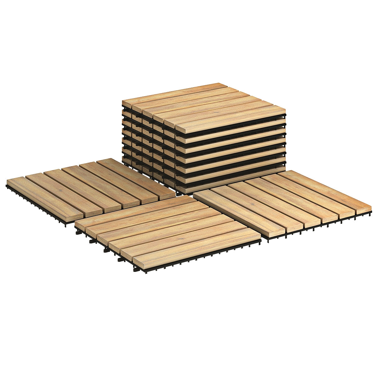 10 piezas de piso de baldosas entrelazadas de madera de acacia de 12 x 12 pulgadas