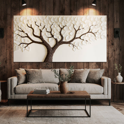 Ivory canopy tree wall art canvas with dark brown branches and white leaves on Tampa Home & Garden Store