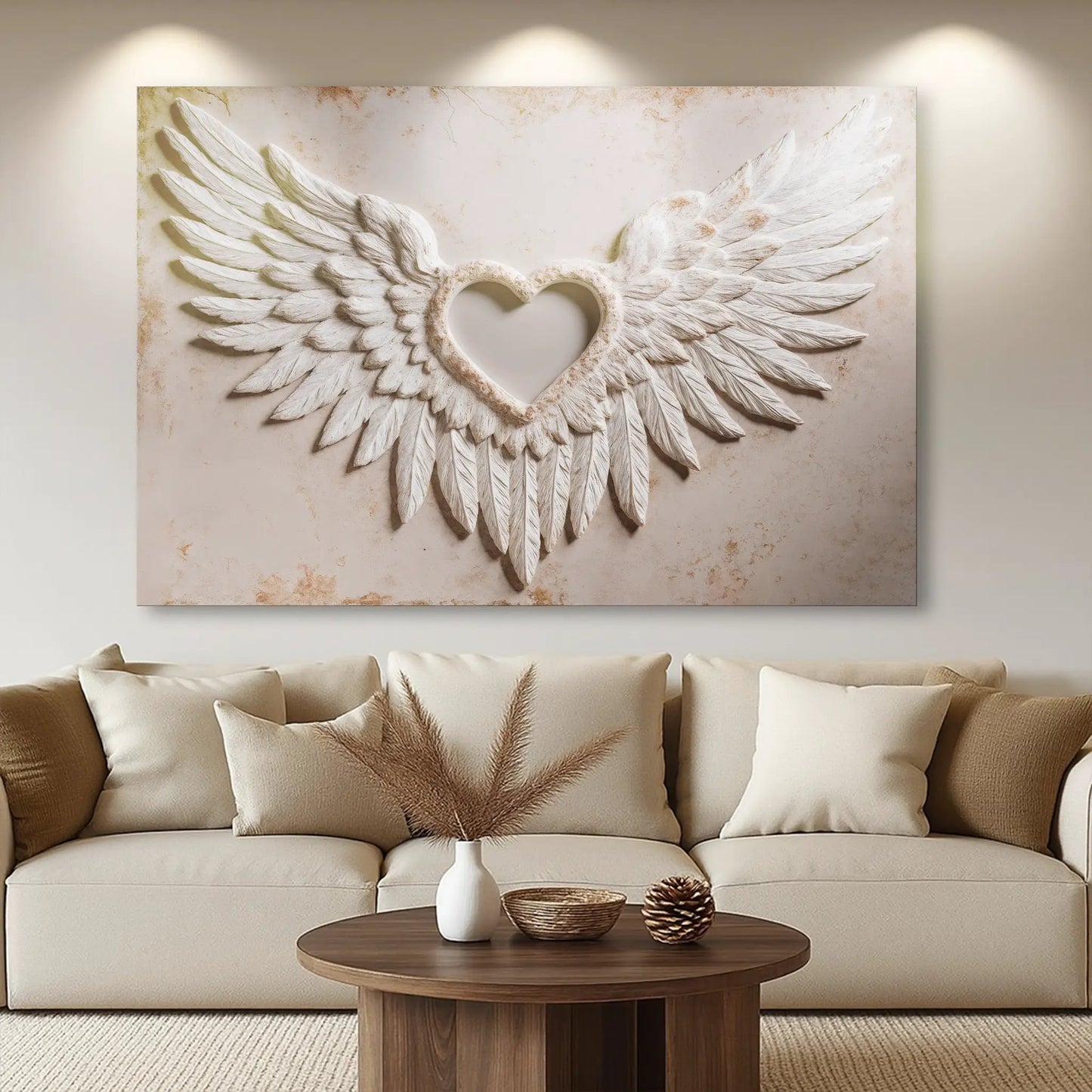Wings of Love Abstract canvas wall art with cream sculpted wings Tailored Canvases on Tampa Home & Garden Store