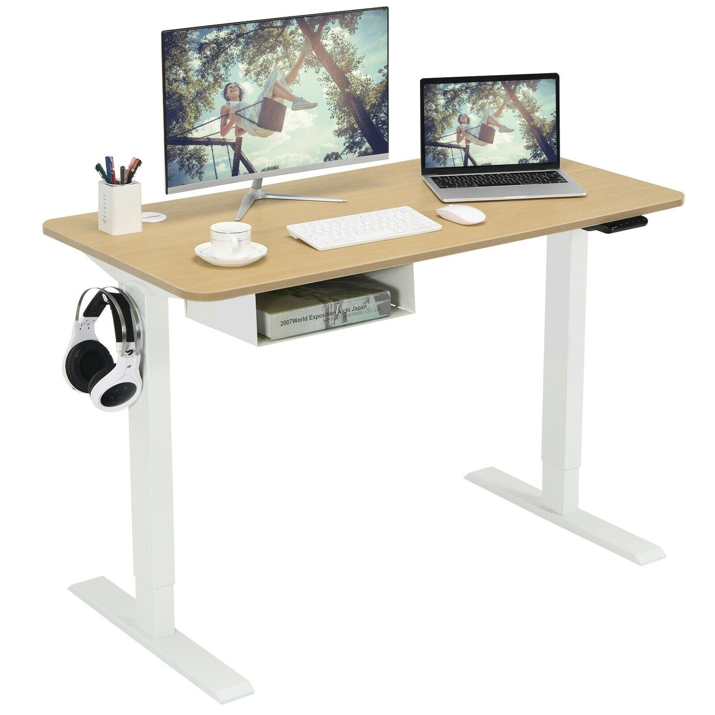 Escritorio eléctrico regulable de 48 pulgadas con panel de control y puerto USB - Beige