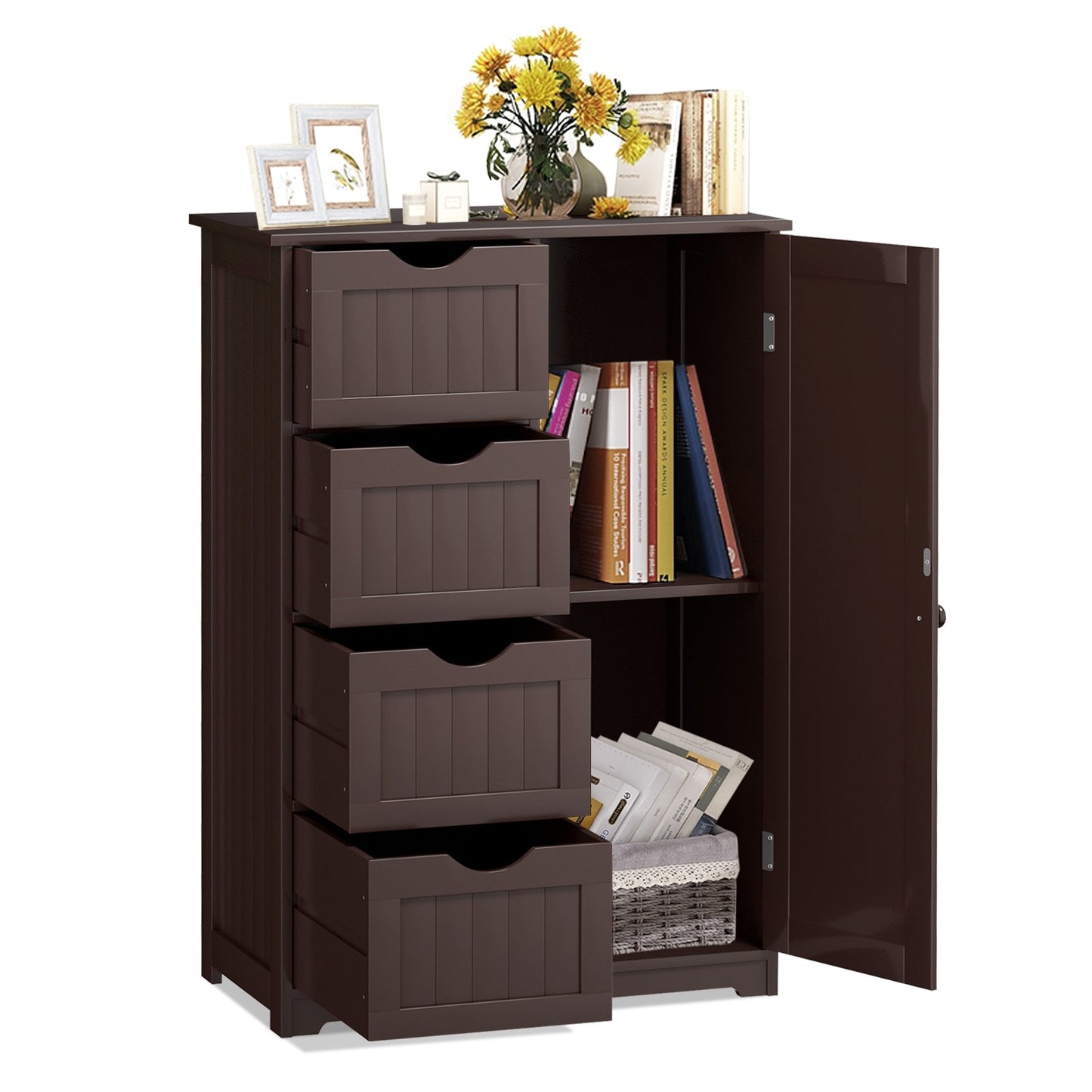 Mueble de madera para interior de pie con 4 cajones - Marrón