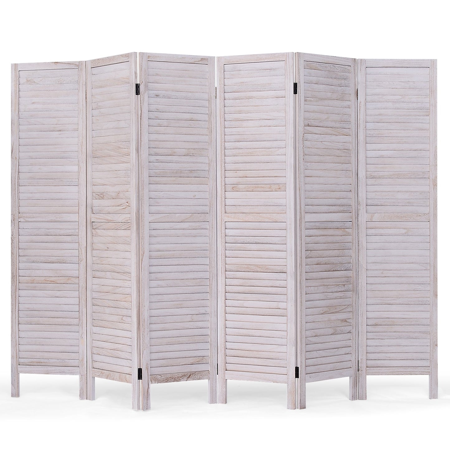 Pantalla divisoria de madera de 6 paneles estilo veneciano con lamas clásicas - Blanca