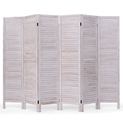 Pantalla divisoria de madera de 6 paneles estilo veneciano con lamas clásicas - Blanca