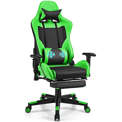 Silla Gaming de Cuero Sintético con Cojín Lumbar de Masaje USB y Reposapiés - Rosa