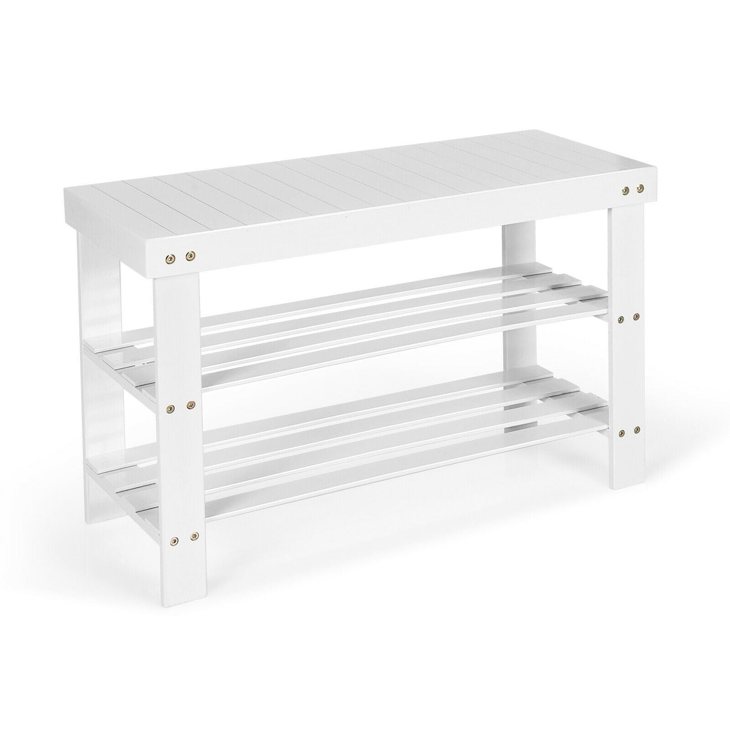3 Tier Bamboo Bench Storage Shoe Shelf-Black