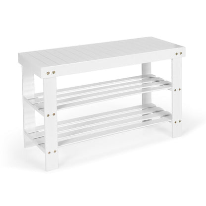 3 Tier Bamboo Bench Storage Shoe Shelf-Black