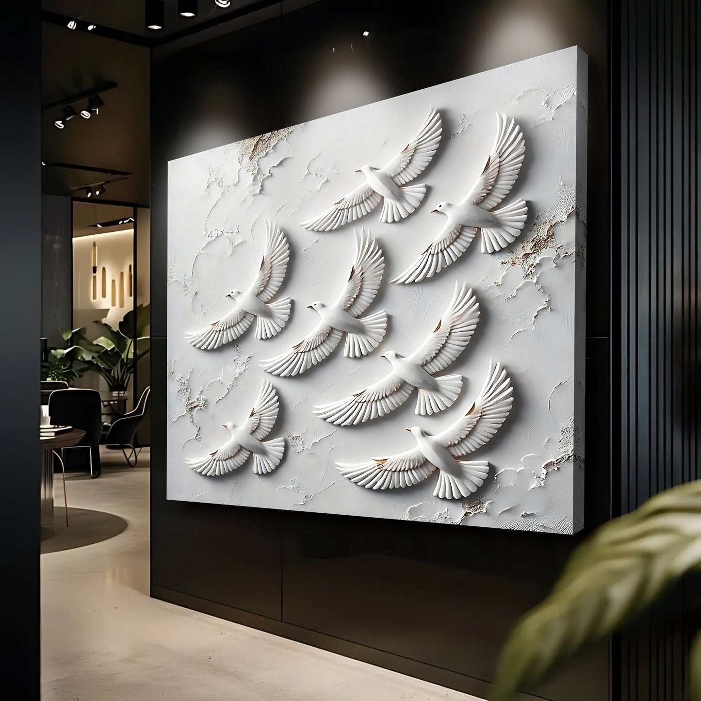 3D Birds Wall Art canvas by Tailored Canvases with white bird reliefs on textured gray backdrop on Tampa Home & Garden Store