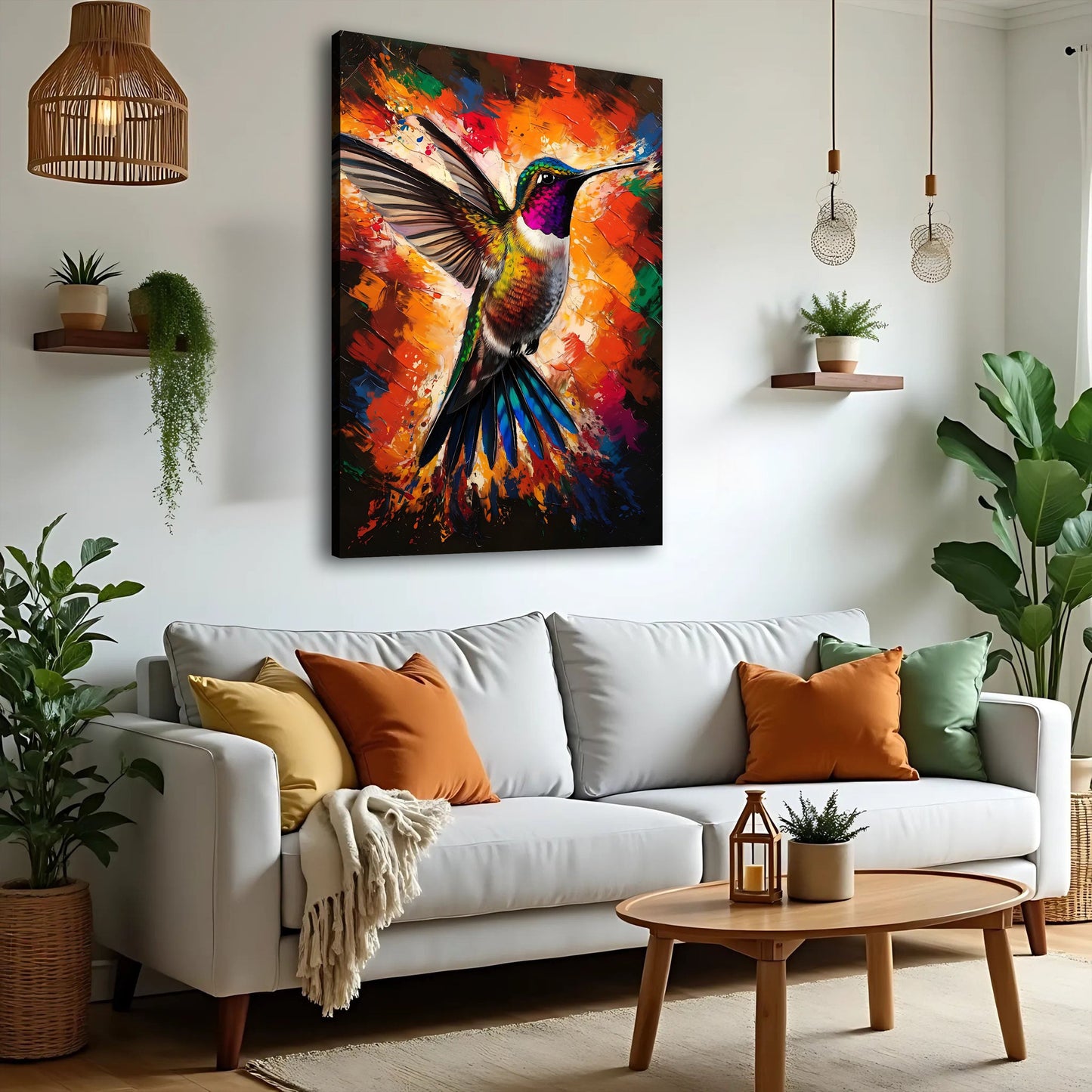 Humming Bird Abstract Wall Art canvas by Tailored Canvases, vibrant multicolor crafting canvas on Tampa Home & Garden Store
