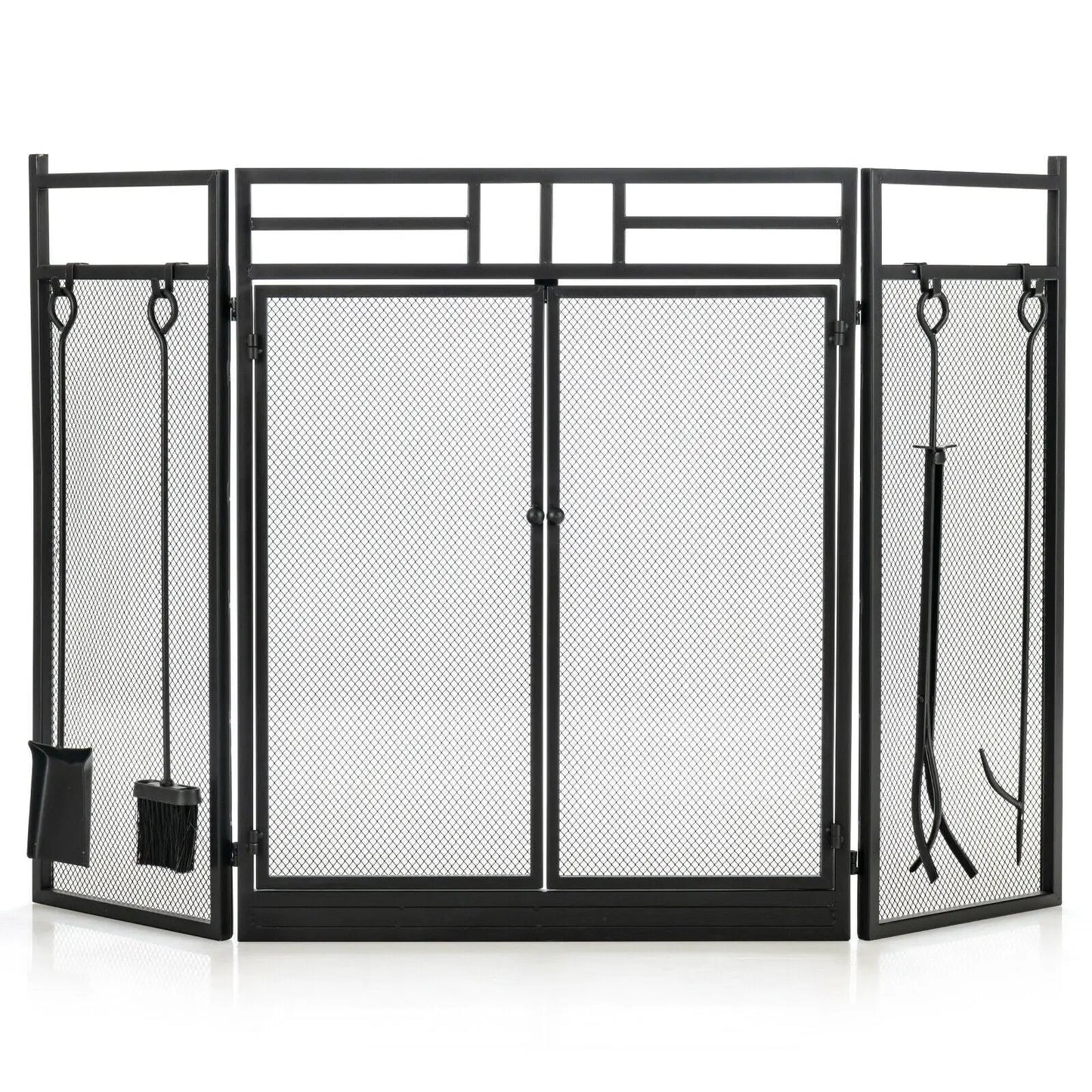 Three Panel Folding Wrought Iron Fireplace Screen