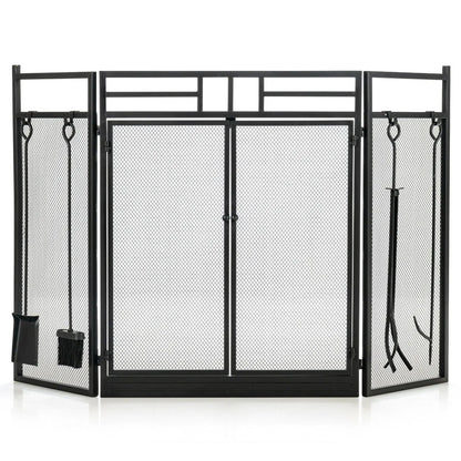 Three Panel Folding Wrought Iron Fireplace Screen