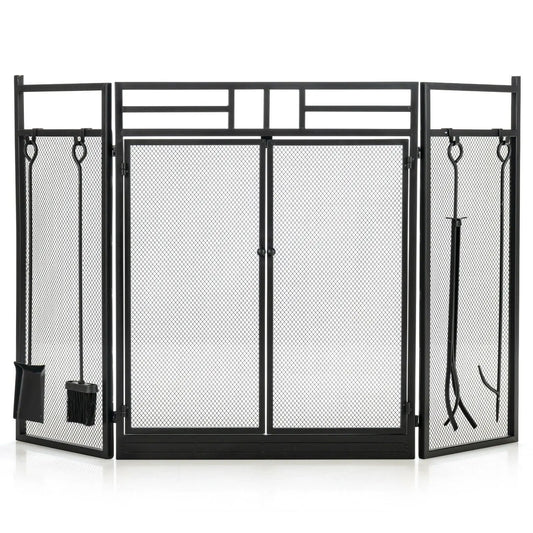 Three Panel Folding Wrought Iron Fireplace Screen