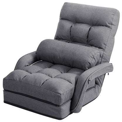 Folding Lazy Floor Chair Sofa with Armrests and Pillow