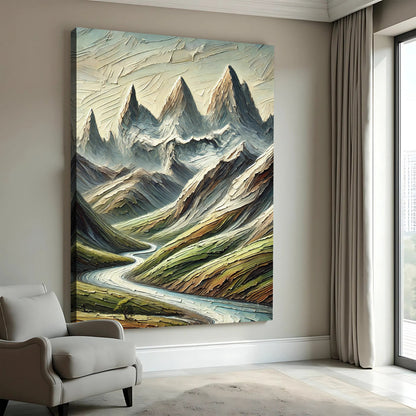 Abstract Mountain and River Landscape II canvas by Tailored Canvases in blue and green textures on Tampa Home & Garden Store