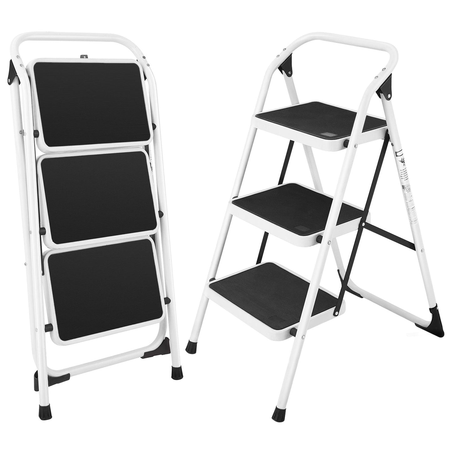 Escalera plegable de 3 peldaños con empuñadura y plataforma antideslizante