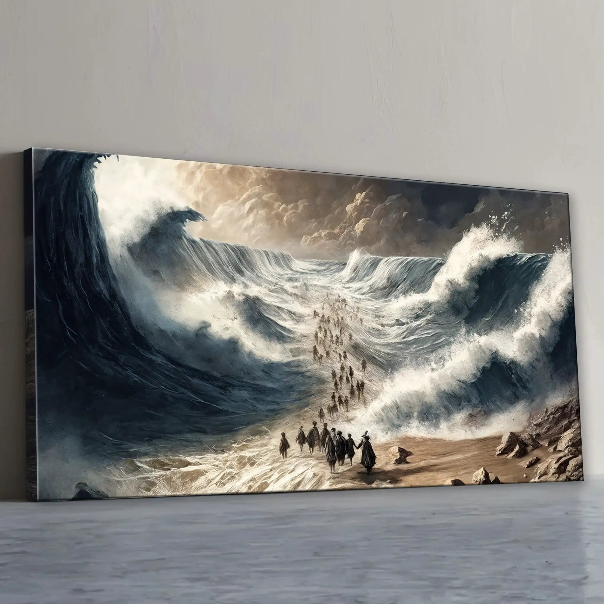 Canvas The Parting - Faith Wall Art IV by Tailored Canvases, stormy seascape with travelers on Tampa Home & Garden Store