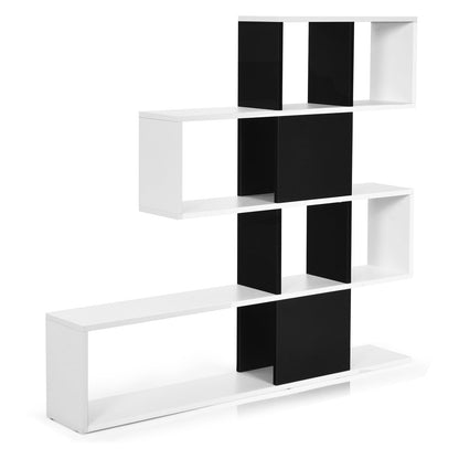 Estantería esquinera tipo escalera de 5 niveles con estante de almacenamiento - Blanco y negro