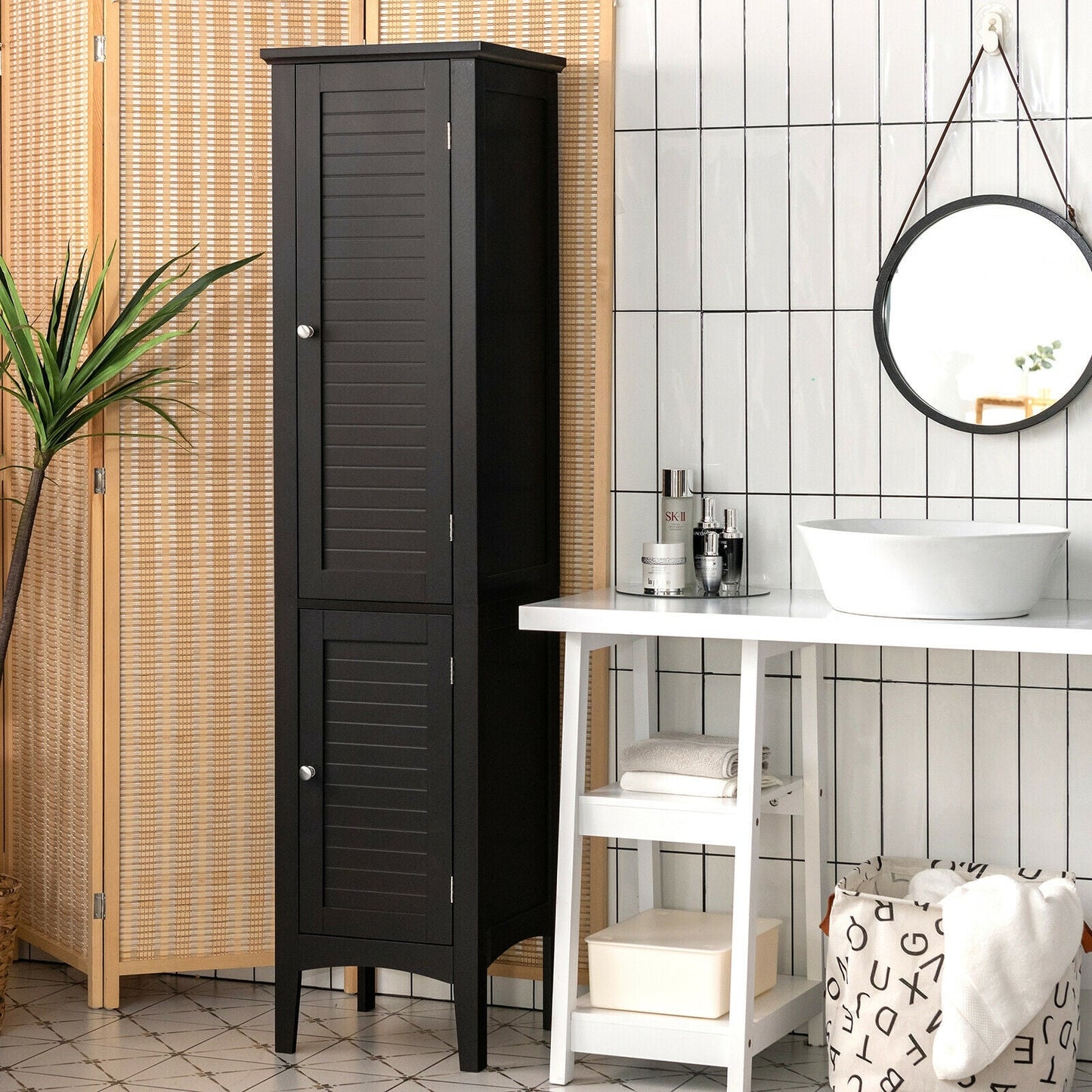 Armario de almacenamiento de baño independiente para cocina y sala de estar - Negro