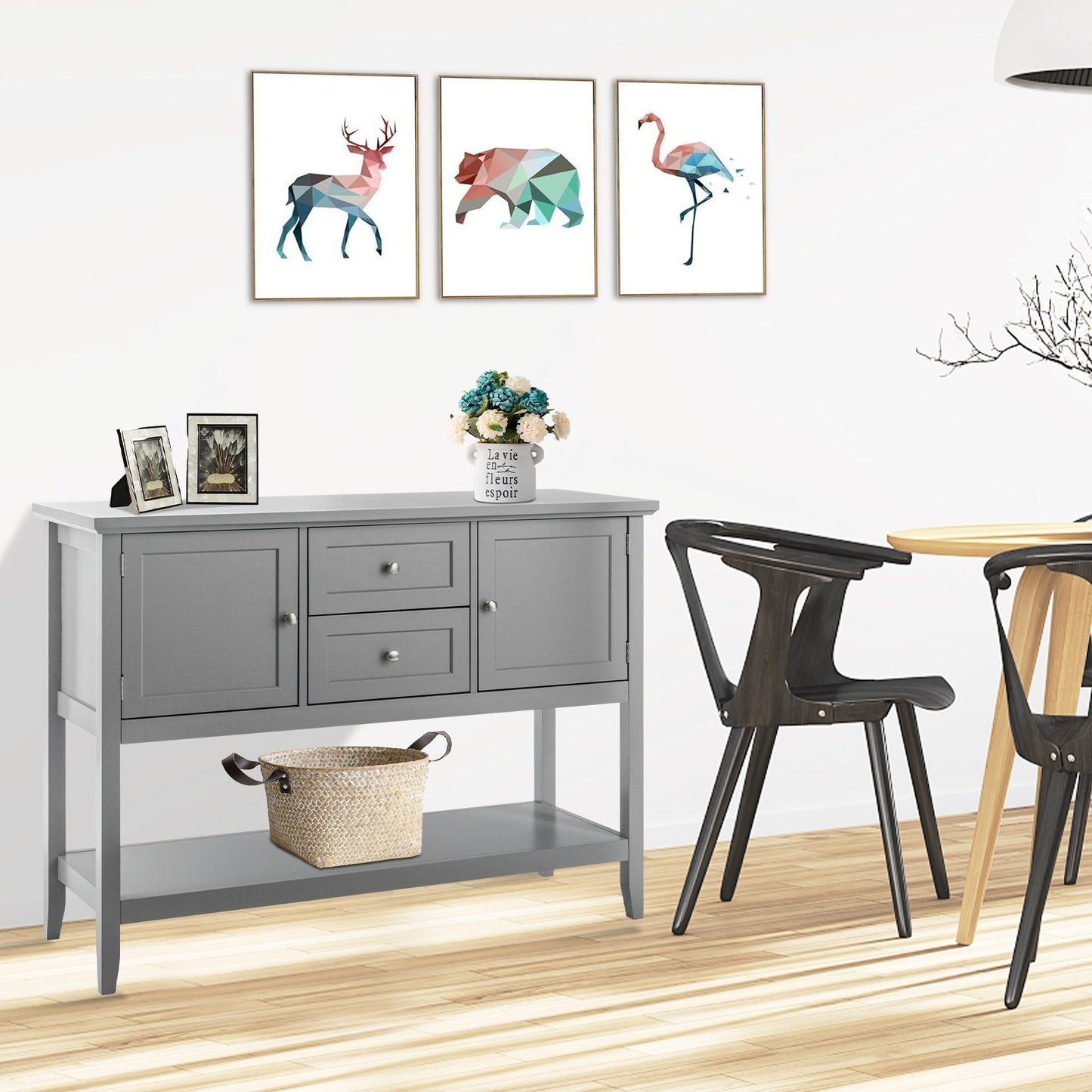Aparador de madera Consola con cajones y almacenamiento - Gris