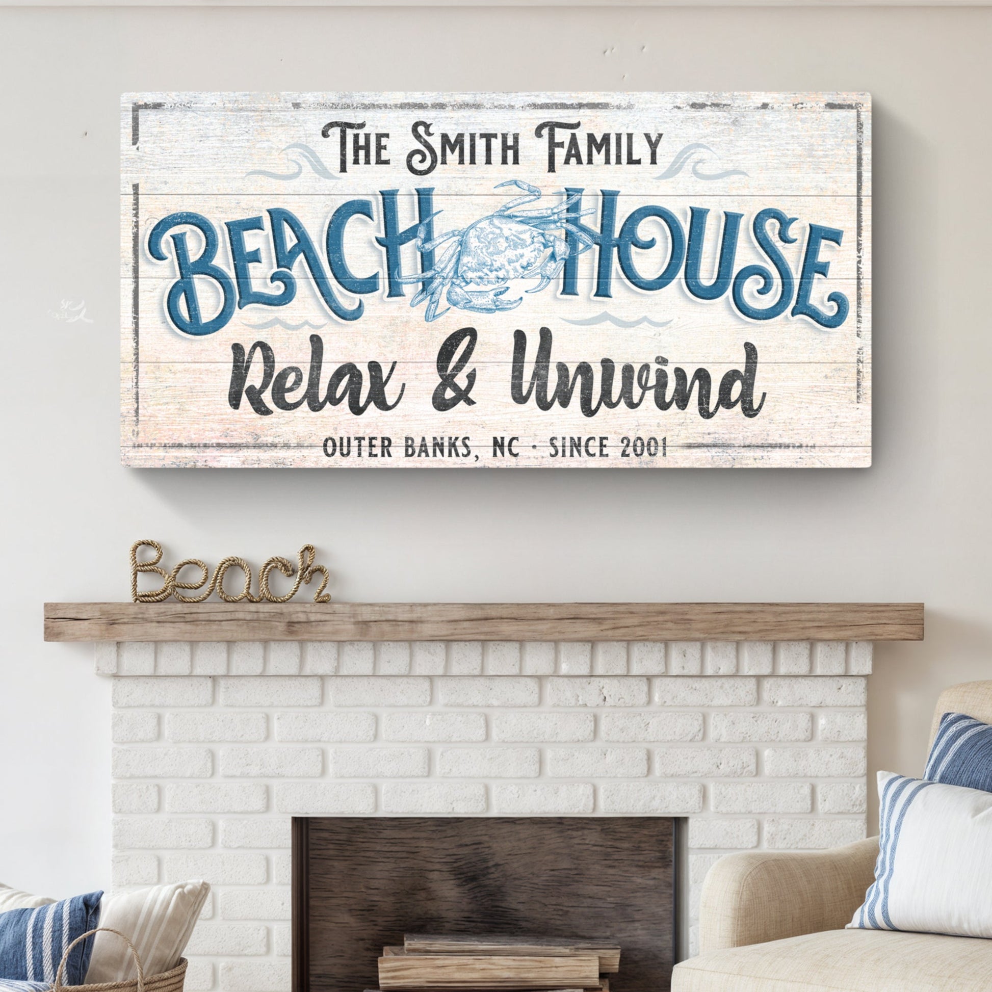Beach House Sign IV crafting canvas by Tailored Canvases with plank and BEACH HOUSE lettering on Tampa Home & Garden Store