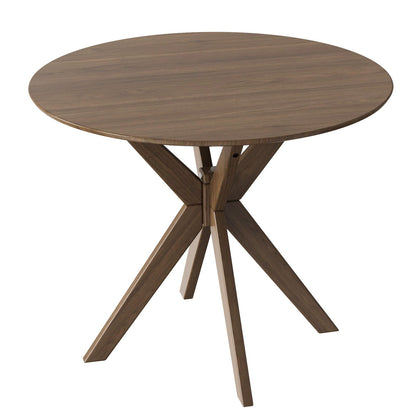 Mesa de comedor redonda de madera de 36 pulgadas con base de pedestal entrelazada