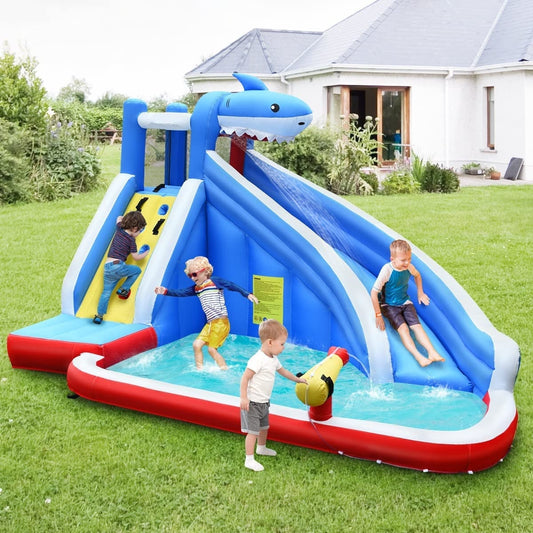 Inflatable Shark Bounce House with Water Slide and Climbing Wall without Blower - Tampa Home & Garden Store