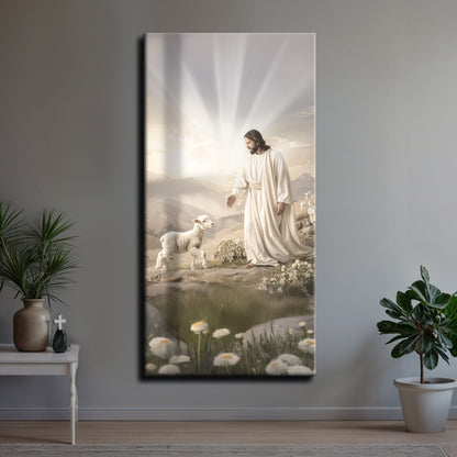 Jesus Protects The Lamb From Wolves Faith Wall Art canvas Tailored Canvases cream-toned on Tampa Home & Garden Store