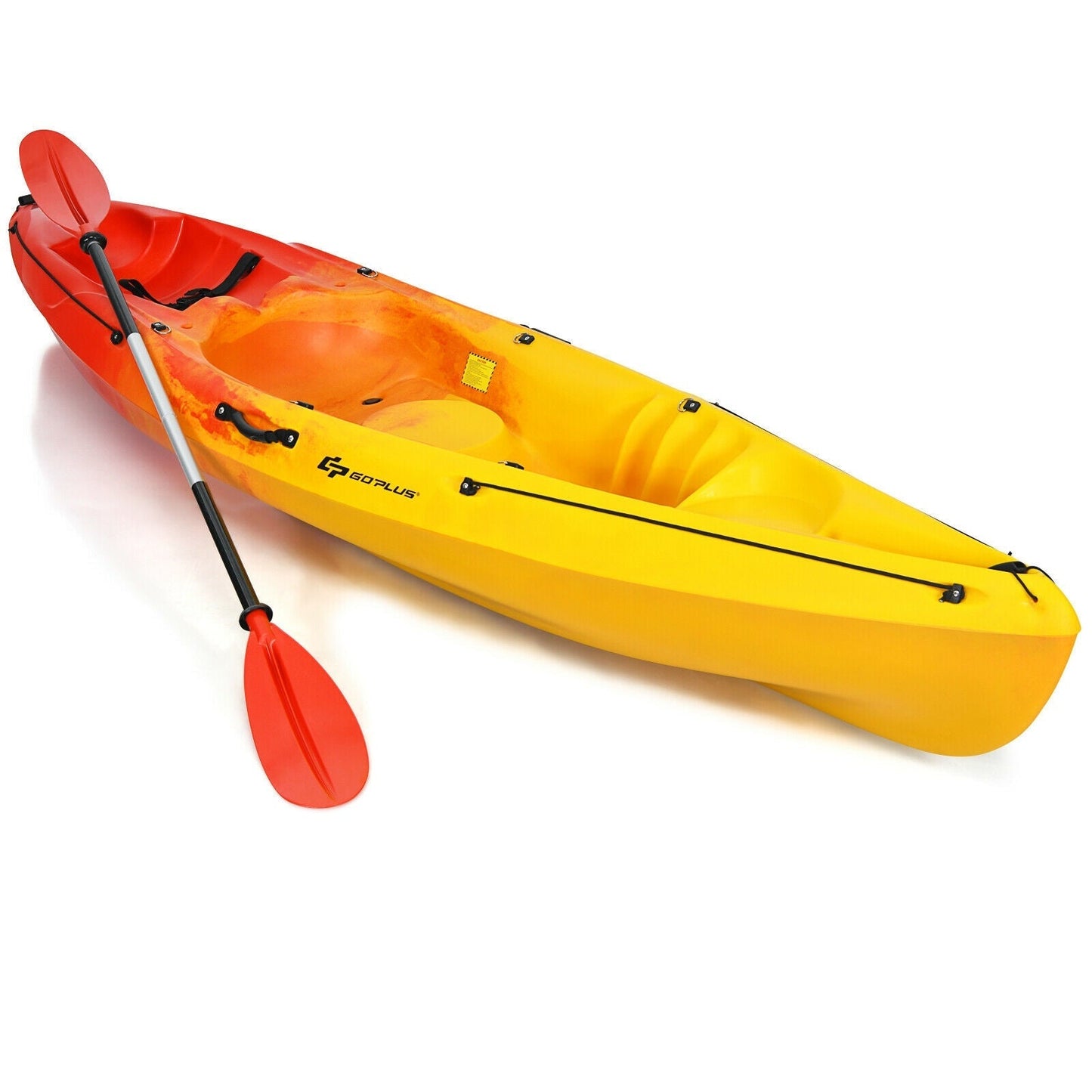 GemGear single sit-on-top kayak in yellow-orange gradient with detachable aluminum paddle on Tampa Home & Garden Store