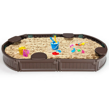 Sandbox with built-in corner seat and bottom liner, brown plastic sandbox by DirectDeals on Tampa Home & Garden Store