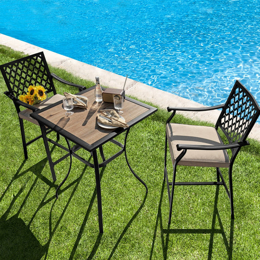 2 Pieces Patio Bar Stool with Height Cushion and Armrest - Tampa Home & Garden Store
