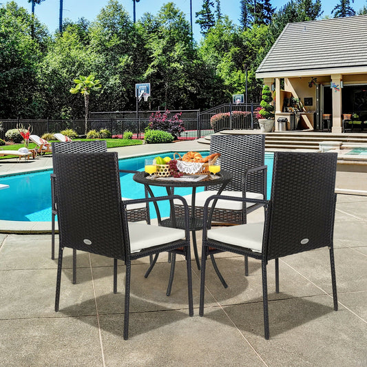 4 Pieces Patio Wicker Rattan Dining Set with Comfy Cushions - Tampa Home & Garden Store