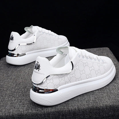 Stevvex women's white thick-soled sneakers with lace-up front and metallic heel trim on Tampa Home & Garden Store