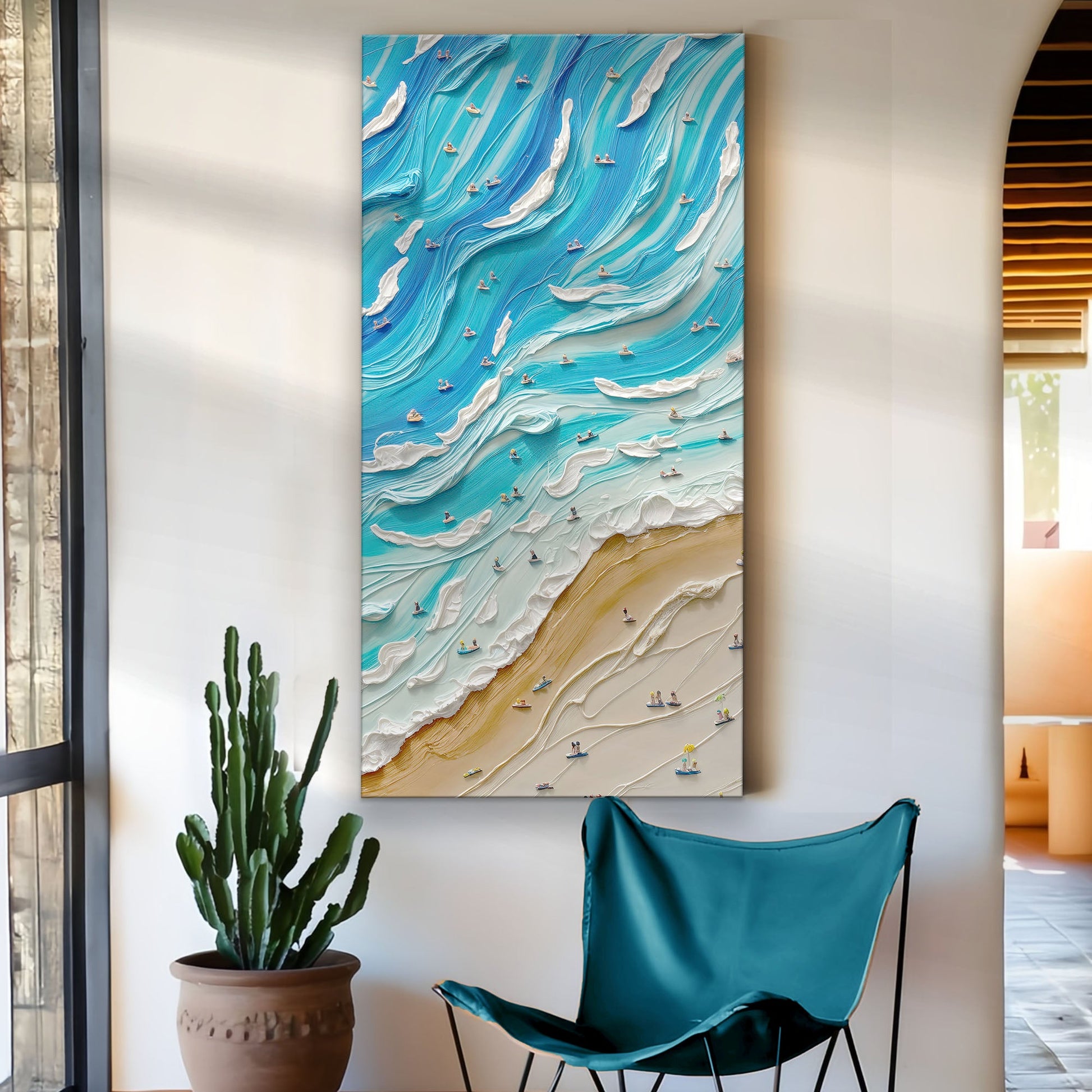 Beach Days Wall Art IV canvas by Tailored Canvases; blue ocean waves with boats on Tampa Home & Garden Store