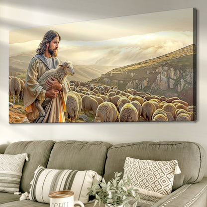 99 Faith Wall Art VIII by Tailored Canvases shows a shepherd with lamb among a flock in valley on Tampa Home & Garden Store