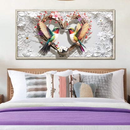 3D Hummingbirds Wall Art IV print Tailored Canvases, two colorful hummingbirds on a heart wreath on Tampa Home & Garden Store