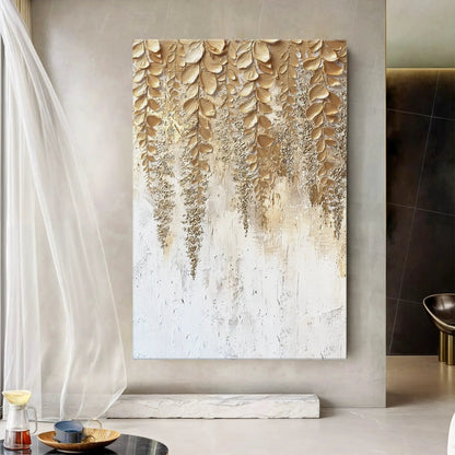 Golden Wisteria Wall Art canvas with warm gold leaves by Tailored Canvases crafting canvas on Tampa Home & Garden Store