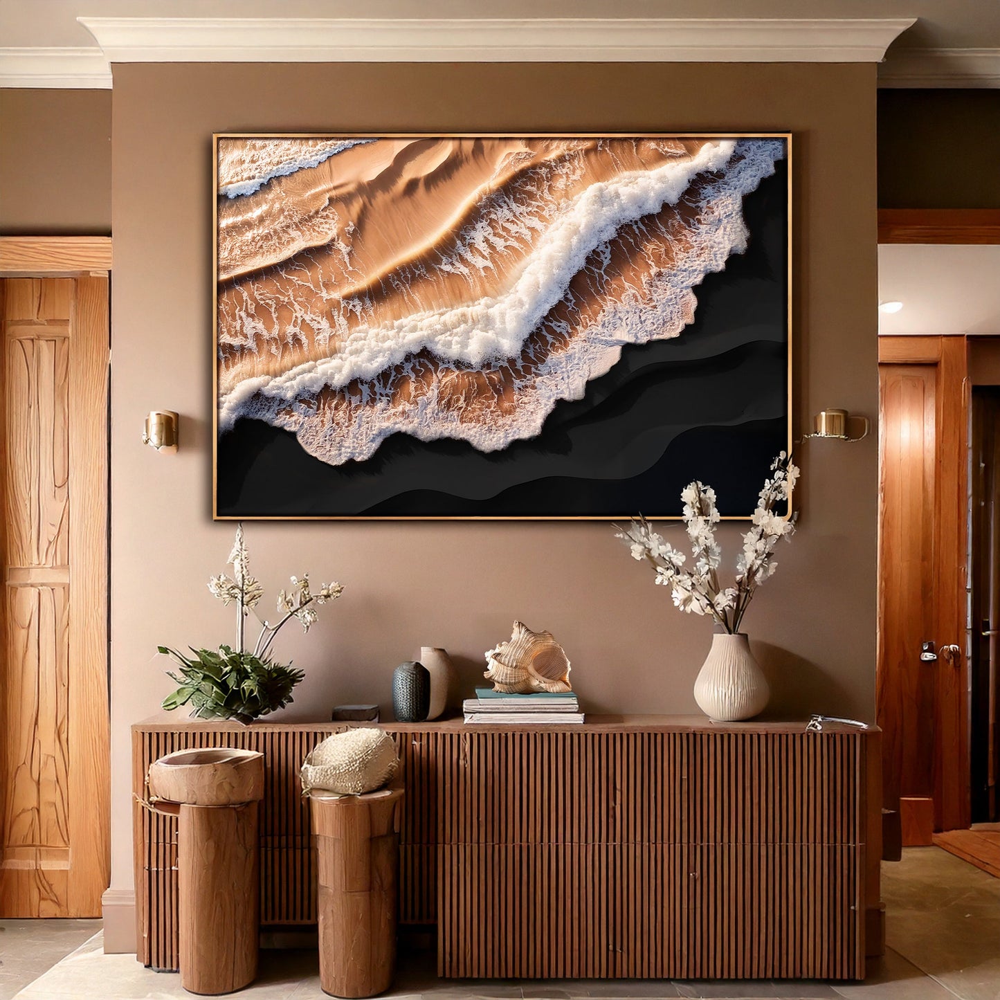 Amber Ocean Waves Wall Art Crafting Canvas with gold frame by Tailored Canvases on Tampa Home & Garden Store