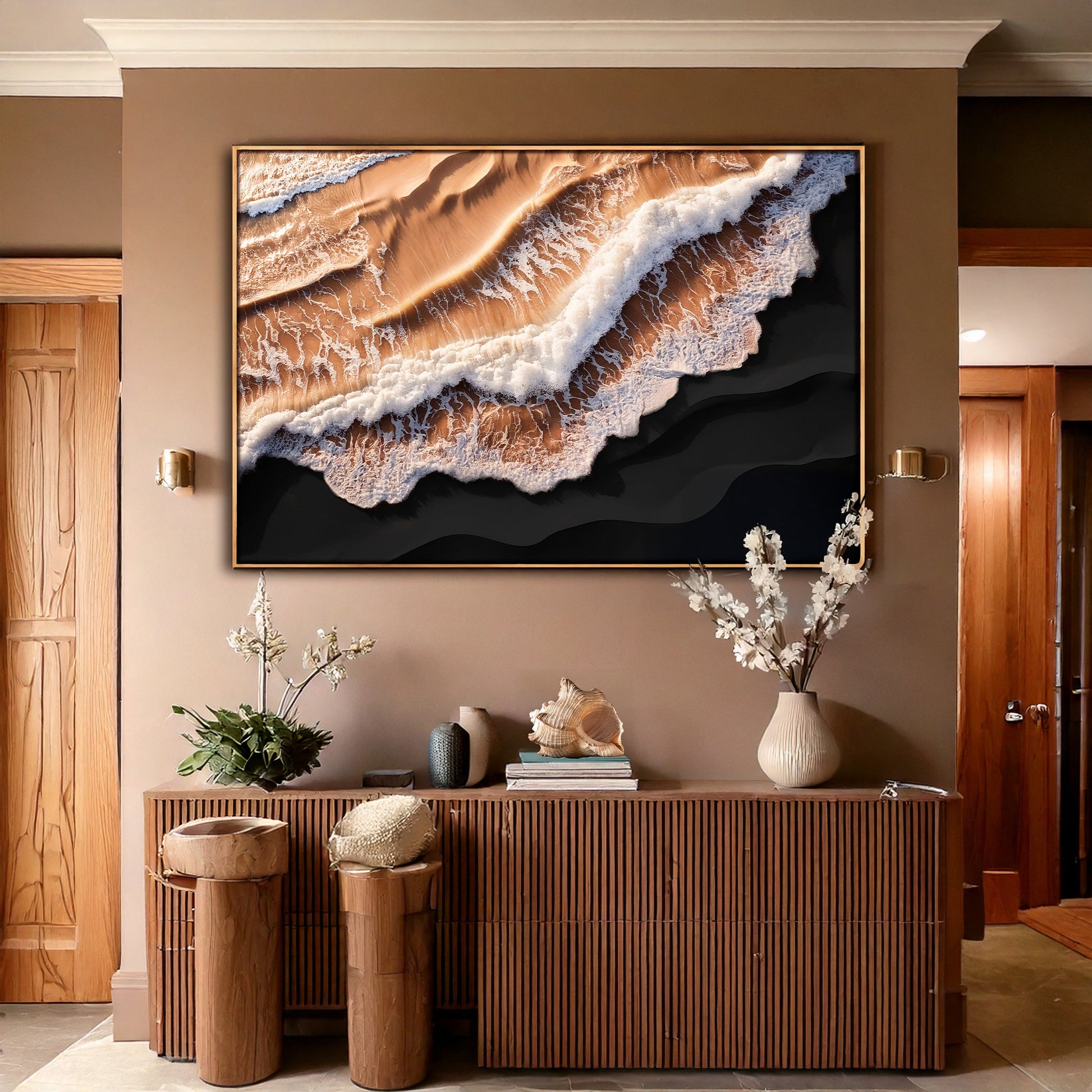 Amber Ocean Waves Wall Art Crafting Canvas with gold frame by Tailored Canvases on Tampa Home & Garden Store