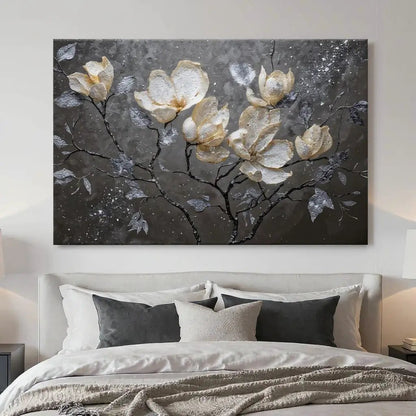 Midnight Magnolias Wall Art canvas with dark background and ivory blooms by Tailored Canvases on Tampa Home & Garden Store
